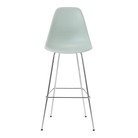 The gray green shell Eames Molded Plastic Bar Height Stool from Herman Miller with the trivalent chrome base.