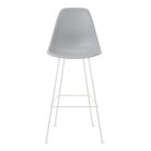 The light gray shell Eames Molded Plastic Bar Height Stool from Herman Miller with the white base.