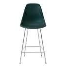 The evergreen shell Eames Molded Plastic Counter Height Stool from Herman Miller with the trivalent chrome base.