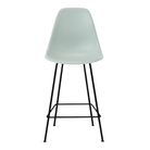 The gray green shell Eames Molded Plastic Counter Height Stool from Herman Miller with the black base.