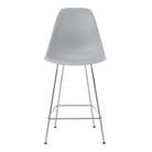 The light gray shell Eames Molded Plastic Counter Height Stool from Herman Miller with the trivalent chrome base.
