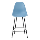 The pale blue shell Eames Molded Plastic Counter Height Stool from Herman Miller with the black base.