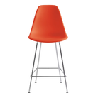The red orange shell Eames Molded Plastic Counter Height Stool from Herman Miller with the trivalent chrome base.