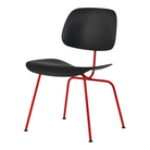 The Eames Molded Plastic Dining Chair from Herman Miller with the black shell and blaze leg finish.