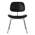 The Eames Molded Plastic Dining Chair from Herman Miller with the black shell and trivalent leg finish from the front.