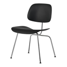The Eames Molded Plastic Dining Chair from Herman Miller with the black shell and trivalent chrome leg finish.