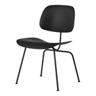 The Eames Molded Plastic Dining Chair from Herman Miller with the black shell and ultra black leg finish.