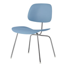 The Eames Molded Plastic Dining Chair from Herman Miller with the pale blue shell and trivalent chrome leg finish.