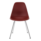 The brick red shell Eames Molded Plastic Side Chair 4-Leg Base from Herman Miller with the trivalent chrome base.