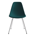 The evergreen shell Eames Molded Plastic Side Chair 4-Leg Base from Herman Miller with the trivalent chrome base.