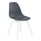 The medium gray shell Eames Molded Plastic Side Chair 4-Leg Base from Herman Miller with the white base from an angle.