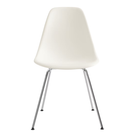 The white shell Eames Molded Plastic Side Chair 4-Leg Base from Herman Miller with the trivalent chrome base.