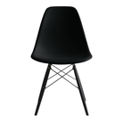 The black shell Eames Molded Plastic Side Chair Dowel-Leg Base from Herman Miller with the black base and ebony legs.