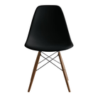 The black shell Eames Molded Plastic Side Chair Dowel-Leg Base from Herman Miller with the black base and walnut legs.