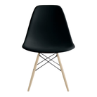 The black shell Eames Molded Plastic Side Chair Dowel-Leg Base from Herman Miller with the black base and white oak legs.