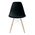 The black shell Eames Molded Plastic Side Chair Dowel-Leg Base from Herman Miller with the white base and white oak legs.