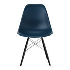 The blue green shell Eames Molded Plastic Side Chair Dowel-Leg Base from Herman Miller with the trivalent chrome base and ebony legs.
