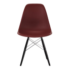 The brick red shell Eames Molded Plastic Side Chair Dowel-Leg Base from Herman Miller with the trivalent chrome base and ebony legs.