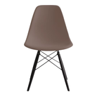 The cocoa shell Eames Molded Plastic Side Chair Dowel-Leg Base from Herman Miller with the black base and ebony legs.