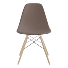 The cocoa shell Eames Molded Plastic Side Chair Dowel-Leg Base from Herman Miller with the trivalent chrome base and white oak legs.