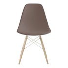 The cocoa shell Eames Molded Plastic Side Chair Dowel-Leg Base from Herman Miller with the white base and white oak legs.