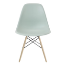 The gray green shell Eames Molded Plastic Side Chair Dowel-Leg Base from Herman Miller with the black base and white oak legs.