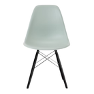 The gray green shell Eames Molded Plastic Side Chair Dowel-Leg Base from Herman Miller with the trivalent chrome base and ebony legs.