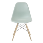 The gray green shell Eames Molded Plastic Side Chair Dowel-Leg Base from Herman Miller with the trivalent chrome base and white oak legs.