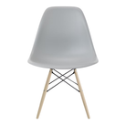 The light gray shell Eames Molded Plastic Side Chair Dowel-Leg Base from Herman Miller with the black base and white oak legs.
