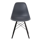 The medium gray shell Eames Molded Plastic Side Chair Dowel-Leg Base from Herman Miller with the black base and ebony legs.