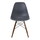 The medium gray shell Eames Molded Plastic Side Chair Dowel-Leg Base from Herman Miller with the black base and walnut legs.