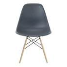 The medium gray shell Eames Molded Plastic Side Chair Dowel-Leg Base from Herman Miller with the black base and white oak legs.