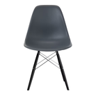 The medium gray shell Eames Molded Plastic Side Chair Dowel-Leg Base from Herman Miller with the trivalent chrome base and ebony legs.
