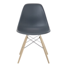 The medium gray shell Eames Molded Plastic Side Chair Dowel-Leg Base from Herman Miller with the trivalent chrome base and white oak legs.
