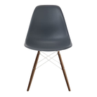 The medium gray shell Eames Molded Plastic Side Chair Dowel-Leg Base from Herman Miller with the white base and walnut legs.