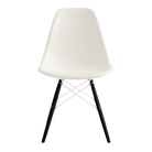 The white shell Eames Molded Plastic Side Chair Dowel-Leg Base from Herman Miller with the white base and ebony legs.