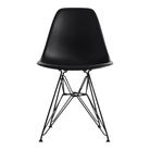 The black shell Eames Molded Plastic Side Chair Wire Base from Herman Miller with black base.