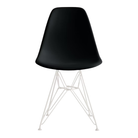 The black shell Eames Molded Plastic Side Chair Wire Base from Herman Miller with white base.