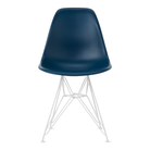 The blue green shell Eames Molded Plastic Side Chair Wire Base from Herman Miller with white base.