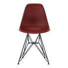 The brick red shell Eames Molded Plastic Side Chair Wire Base from Herman Miller with black base.