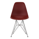 The brick red shell Eames Molded Plastic Side Chair Wire Base from Herman Miller with trivalent chrome base.