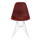 The brick red shell Eames Molded Plastic Side Chair Wire Base from Herman Miller with white base.