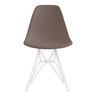The cocoa shell Eames Molded Plastic Side Chair Wire Base from Herman Miller with white base.