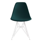 The evergreen shell Eames Molded Plastic Side Chair Wire Base from Herman Miller with white base.