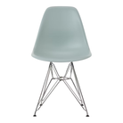 The gray green shell Eames Molded Plastic Side Chair Wire Base from Herman Miller with trivalent chrome base.
