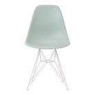 The gray green shell Eames Molded Plastic Side Chair Wire Base from Herman Miller with white base.