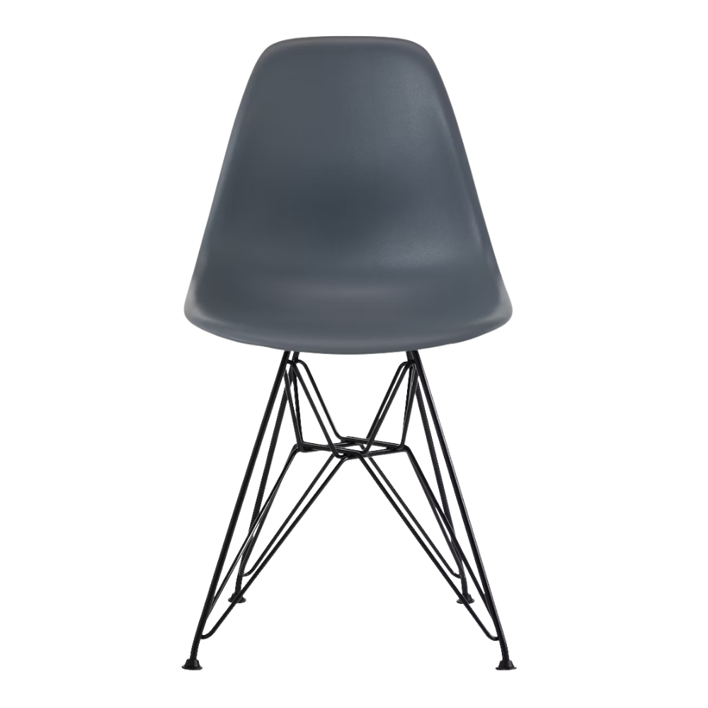The medium gray shell Eames Molded Plastic Side Chair Wire Base from Herman Miller with black base.