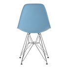 The pale blue shell Eames Molded Plastic Side Chair Wire Base from Herman Miller with trivalent chrome base from the back.