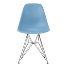 The pale blue shell Eames Molded Plastic Side Chair Wire Base from Herman Miller with trivalent chrome base.