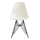 The white shell Eames Molded Plastic Side Chair Wire Base from Herman Miller with black base.